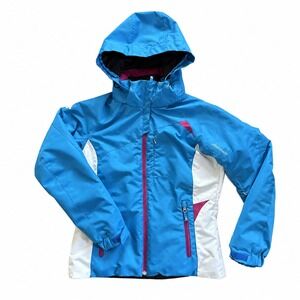 Descente Ski Jacket Women XS US 6 Blue White Waterproof Hooded Snow
